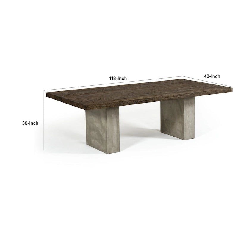 Table à manger rectangulaire avec piètement en béton – Marron/Gris, Style Moderne, 10 places