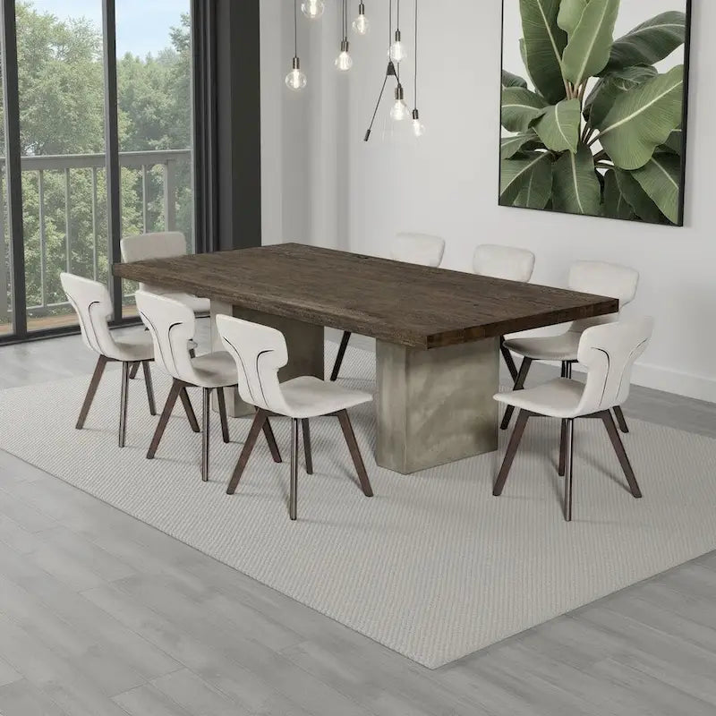 Table à manger rectangulaire avec piètement en béton – Marron/Gris, Style Moderne, 10 places