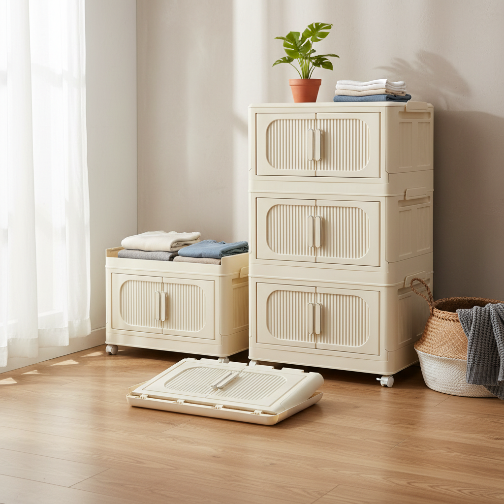 Armoire de rangement pliable – Blanc crème, multi-couches, pour une seule personne