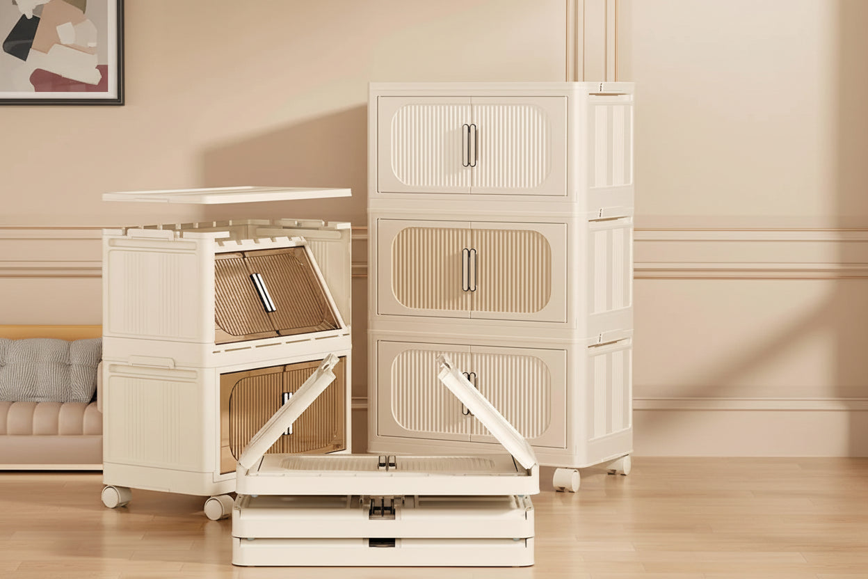 Armoire de rangement pliable – Blanc crème, multi-couches, pour une seule personne