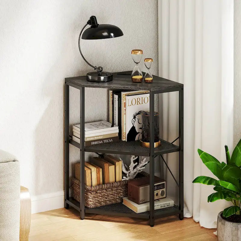 Meuble d'angle pour imprimante avec station de recharge – Noir, 3 niveaux, simple