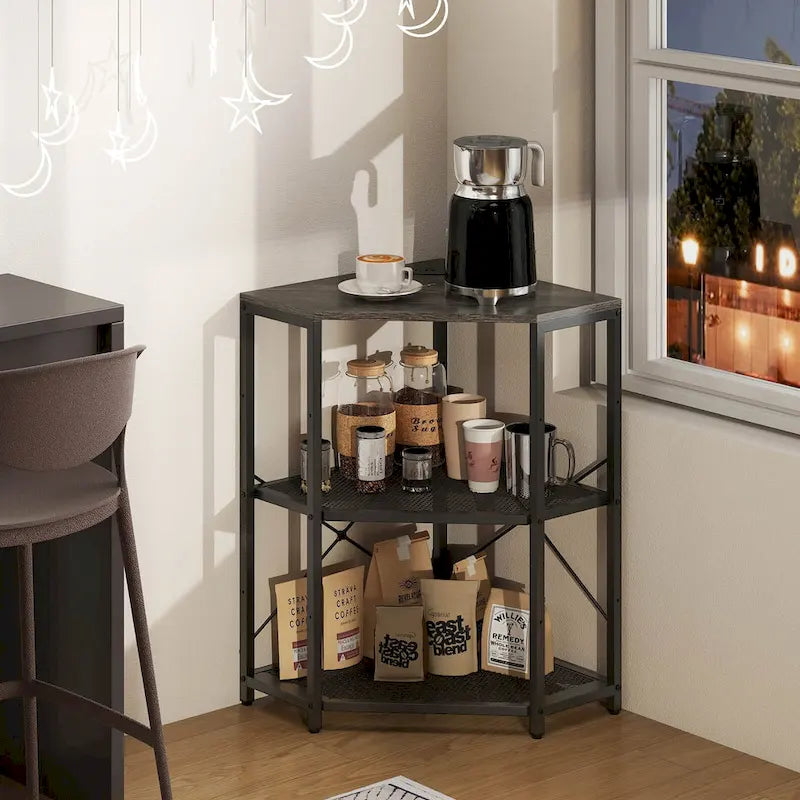 Meuble d'angle pour imprimante avec station de recharge – Noir, 3 niveaux, simple