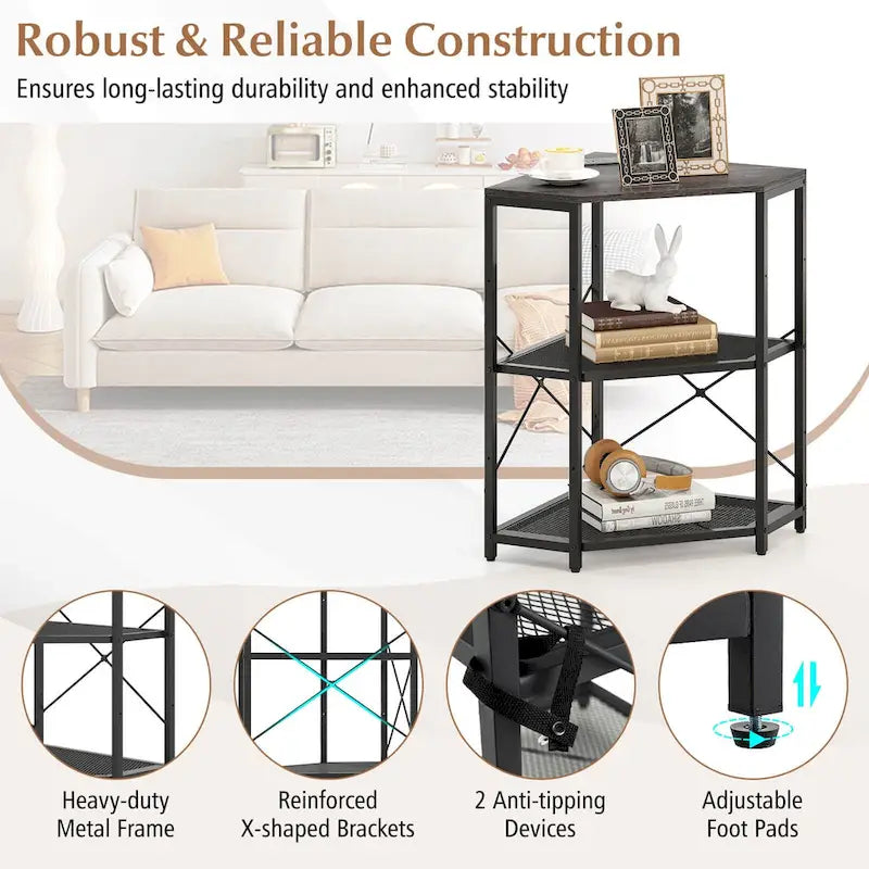 Meuble d'angle pour imprimante avec station de recharge – Noir, 3 niveaux, simple