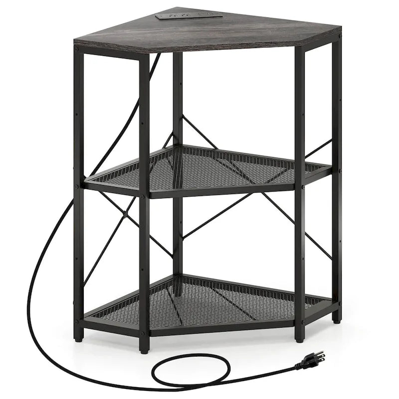 Meuble d'angle pour imprimante avec station de recharge – Noir, 3 niveaux, simple