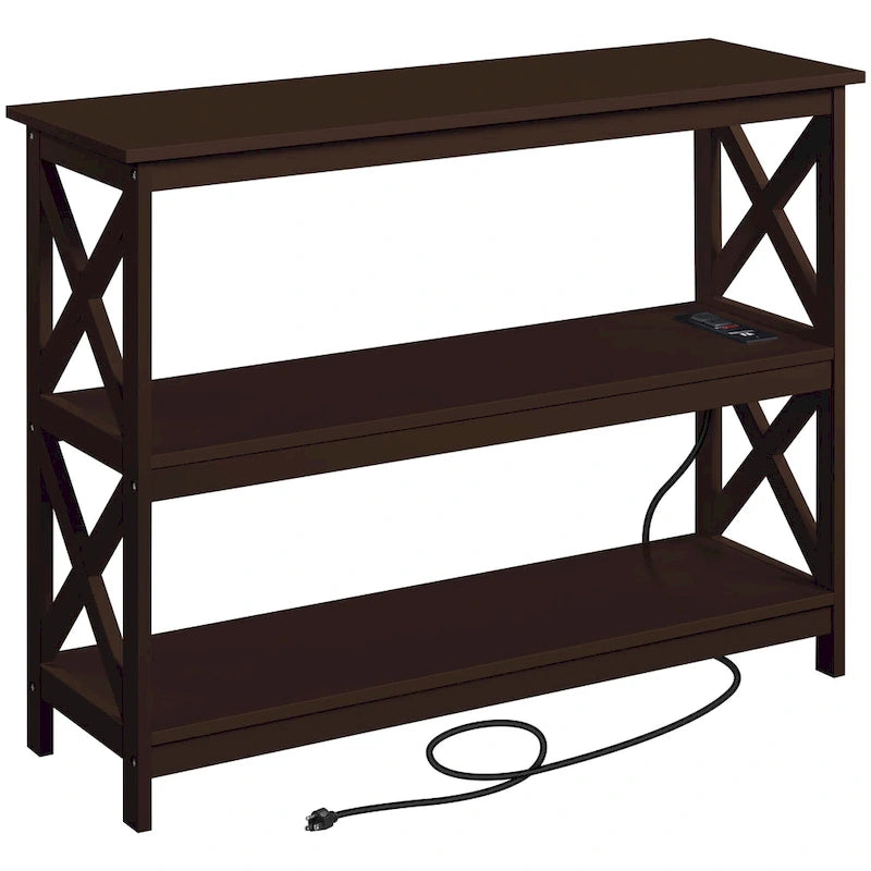 Console 3 niveaux avec prise de courant intégrée – Blanc / Gris / Espresso / Noir, Simple