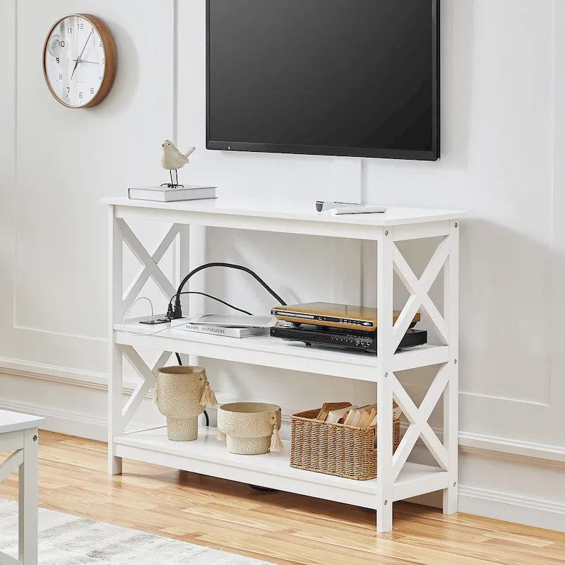 Console 3 niveaux avec prise de courant intégrée – Blanc / Gris / Espresso / Noir, Simple