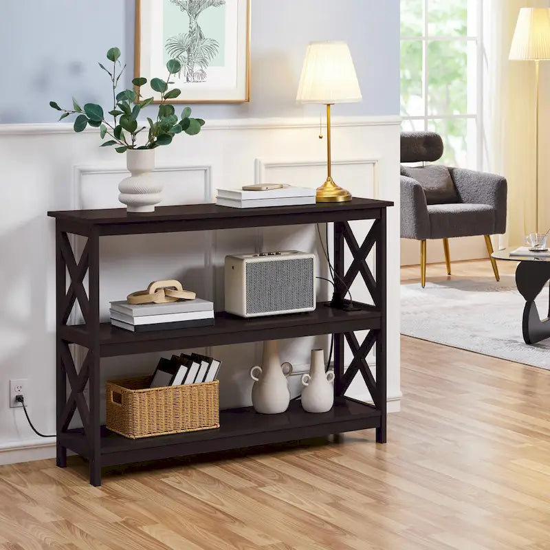 Console 3 niveaux avec prise de courant intégrée – Blanc / Gris / Espresso / Noir, Simple