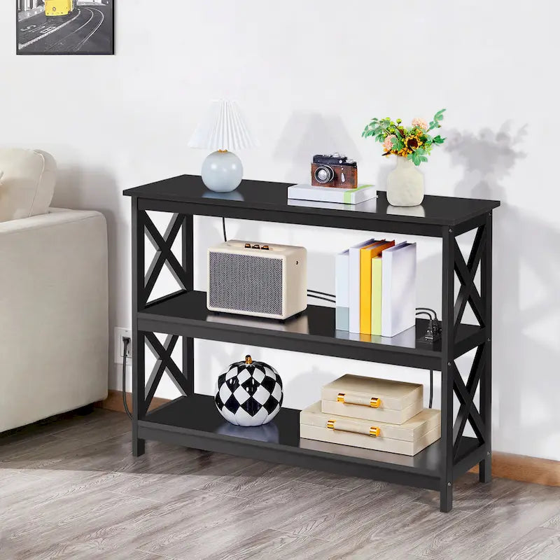 Console 3 niveaux avec prise de courant intégrée – Blanc / Gris / Espresso / Noir, Simple
