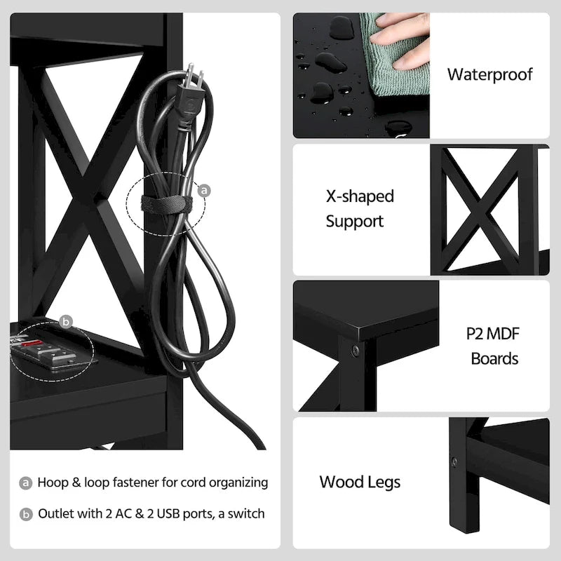 Console 3 niveaux avec prise de courant intégrée – Blanc / Gris / Espresso / Noir, Simple