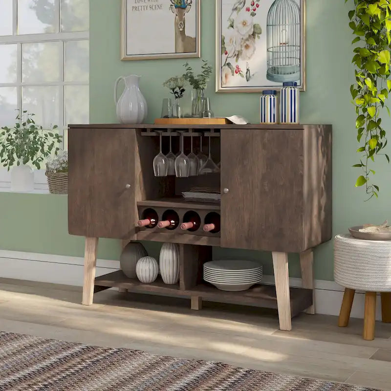 Bahut moderne du milieu du siècle – Noyer et chêne / Blanc, Simple