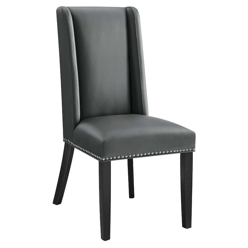 Chaise de salle à manger en cuir vegan avec clous décoratifs – Gris / Fauve, Style classique, Unitaire