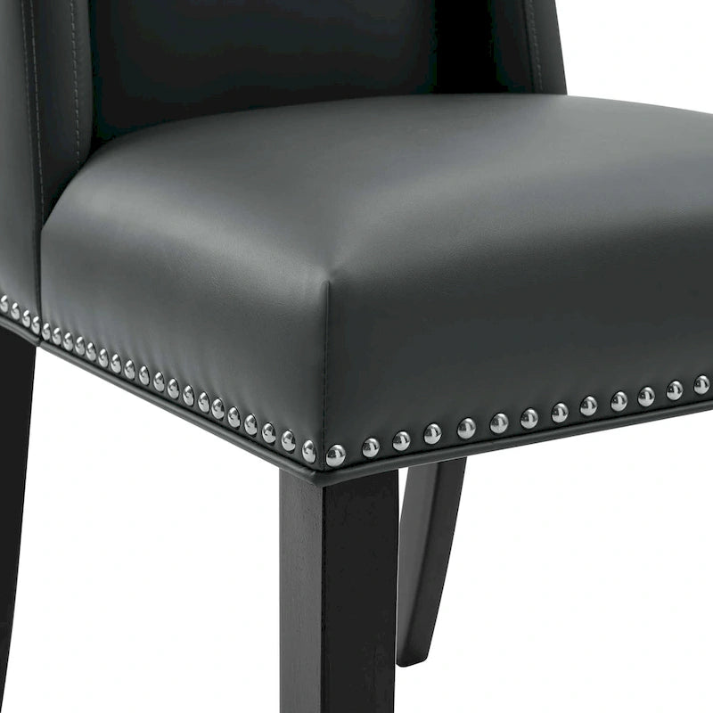 Chaise de salle à manger en cuir vegan avec clous décoratifs – Gris / Fauve, Style classique, Unitaire