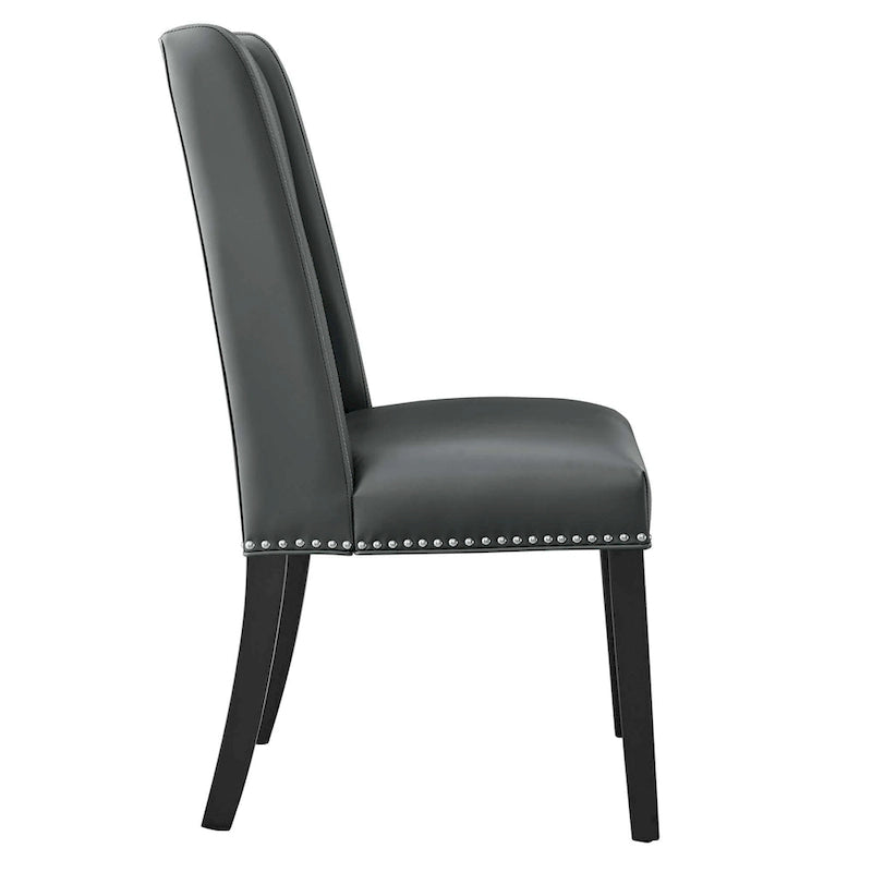 Chaise de salle à manger en cuir vegan avec clous décoratifs – Gris / Fauve, Style classique, Unitaire