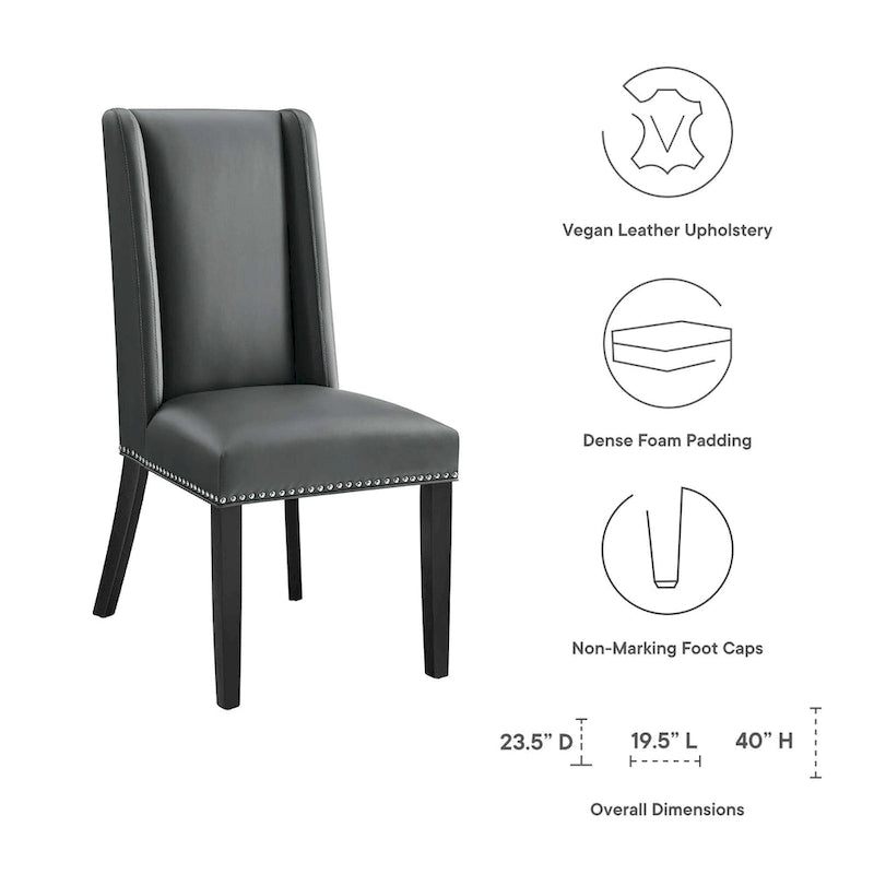 Chaise de salle à manger en cuir vegan avec clous décoratifs – Gris / Fauve, Style classique, Unitaire