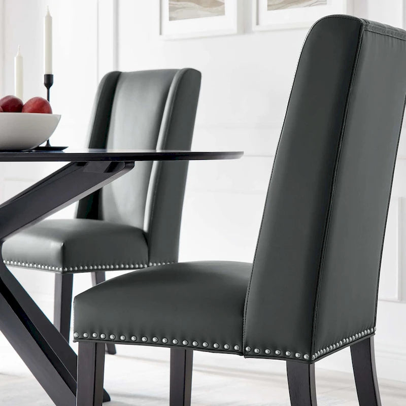 Chaise de salle à manger en cuir vegan avec clous décoratifs – Gris / Fauve, Style classique, Unitaire