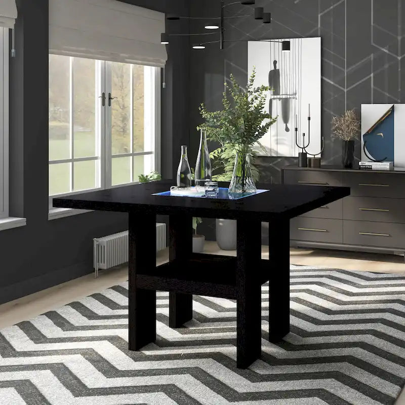 Table de salle à manger LED lumineuse hauteur comptoir – Noire, style contemporain, 4 places
