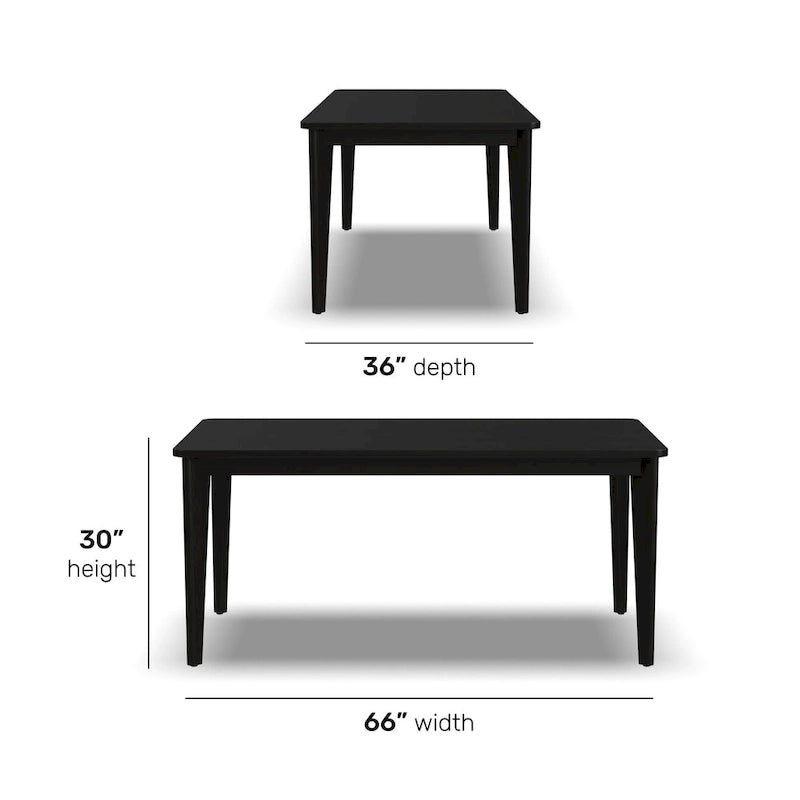 Table à manger rectangulaire – Noire, style Mid-century, 6 places