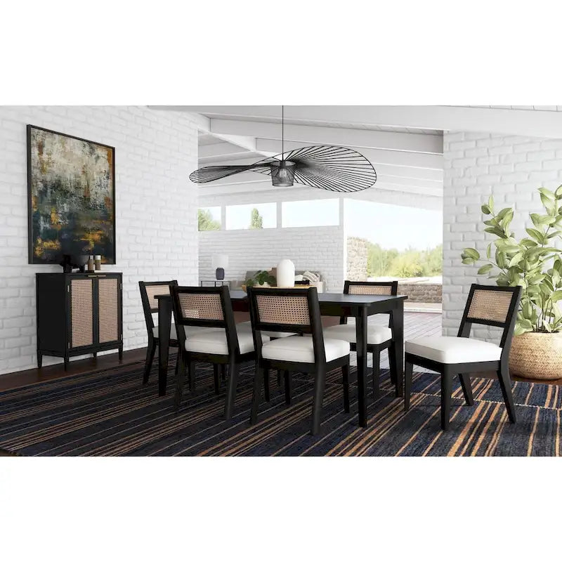 Table à manger rectangulaire – Noire, style Mid-century, 6 places