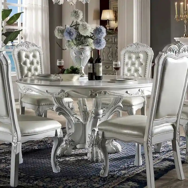 Table à manger ronde avec pieds griffes – Blanche, style classique, pour 4 à 6 personnes