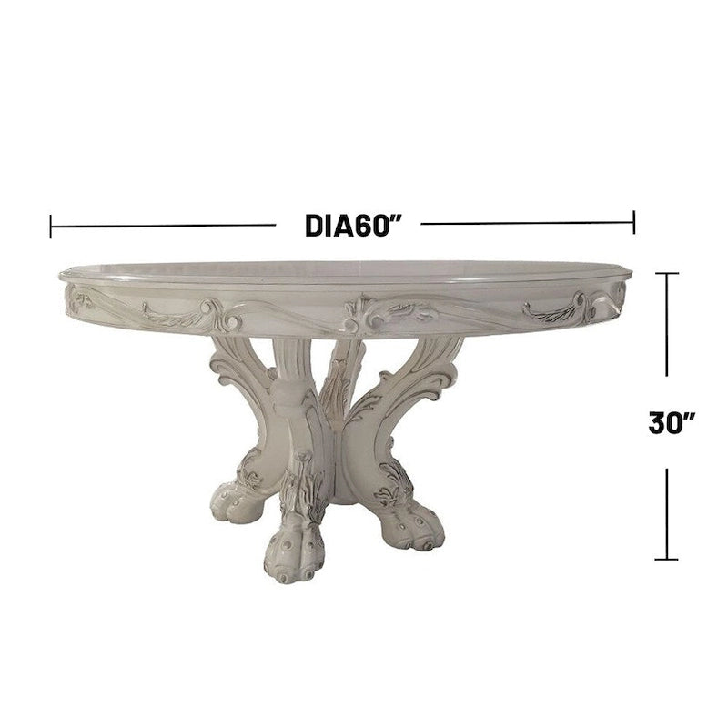 Table à manger ronde avec pieds griffes – Blanche, style classique, pour 4 à 6 personnes