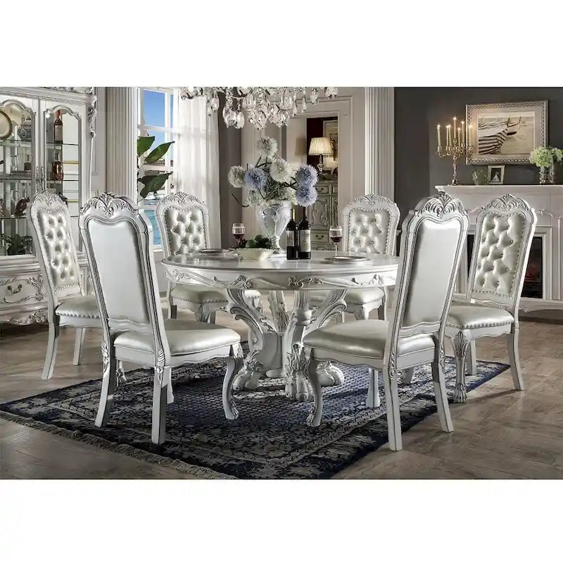 Table à manger ronde avec pieds griffes – Blanche, style classique, pour 4 à 6 personnes