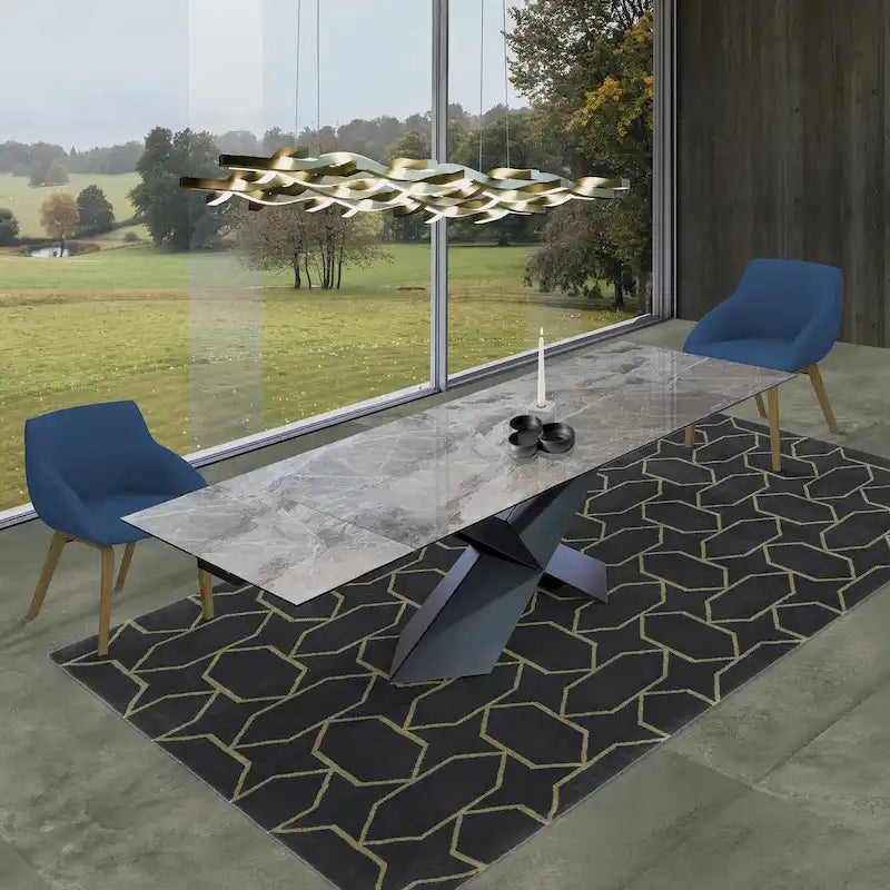 Table à manger extensible plateau marbre – Marbre gris / Noir, Style moderne, 6-10 places