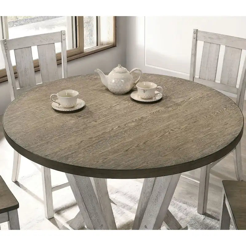 Table à manger ronde hauteur comptoir – brun cendré, style rustique, 4 places