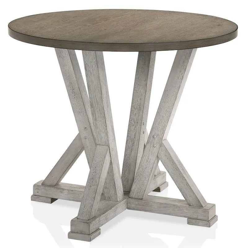 Table à manger ronde hauteur comptoir – brun cendré, style rustique, 4 places