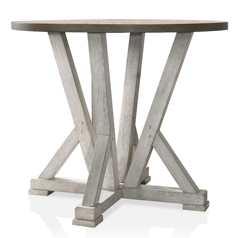 Table à manger ronde hauteur comptoir – brun cendré, style rustique, 4 places