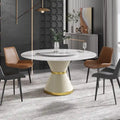 Table à manger ronde en marbre avec plateau tournant – Blanc / Noir, style moderne, 4–6 places
