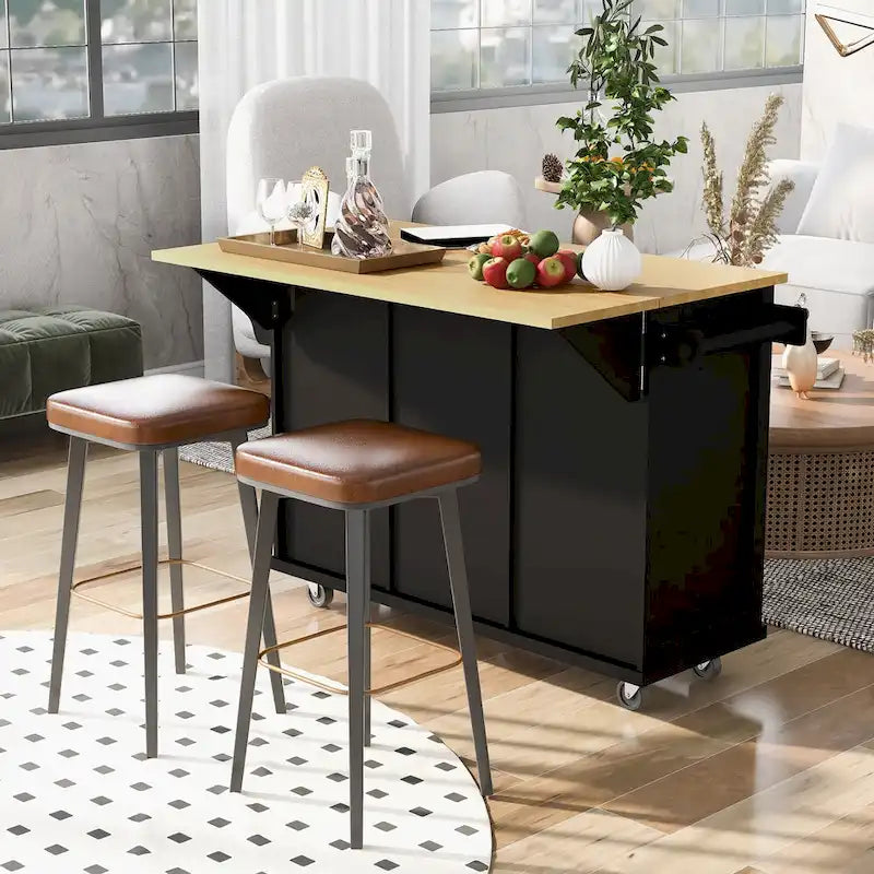 Dessertes îlot de cuisine à abattant – Blanc / Noir / Bleu gris, simple, 134,62 cm