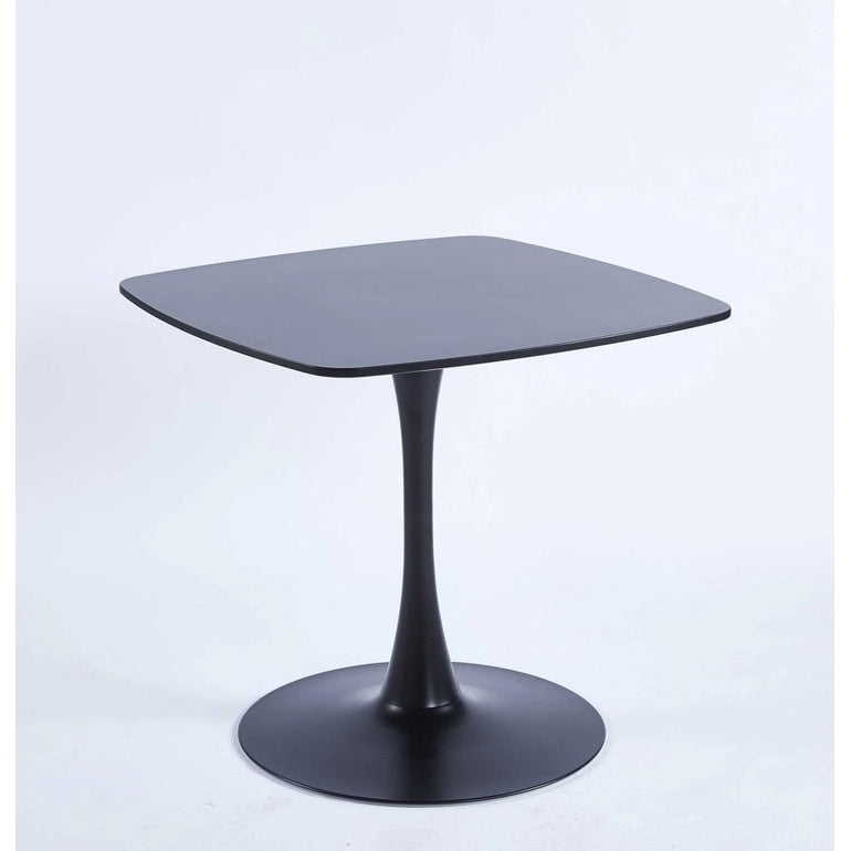 Table à manger carrée avec pied central rond – Noir mat / Marron mat / Blanc mat, style moderne, 2 à 4 places