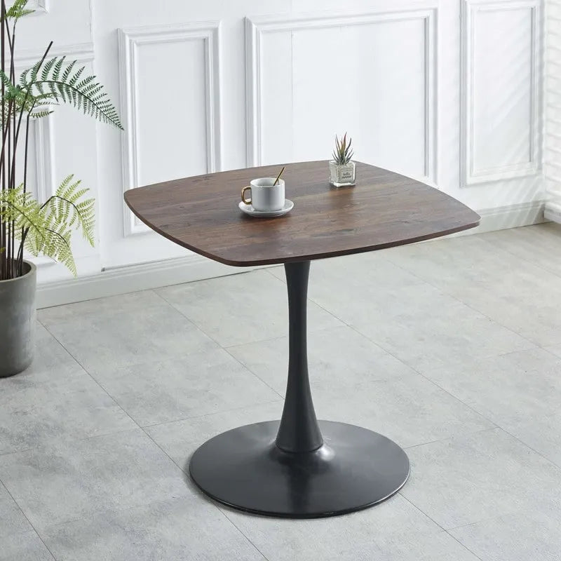 Table à manger carrée avec pied central rond – Noir mat / Marron mat / Blanc mat, style moderne, 2 à 4 places
