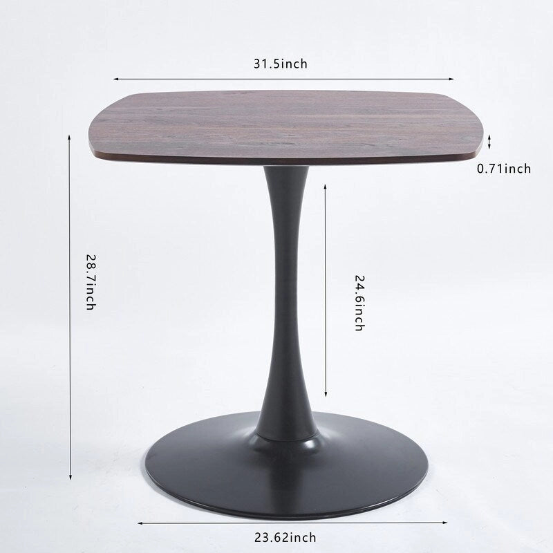 Table à manger carrée avec pied central rond – Noir mat / Marron mat / Blanc mat, style moderne, 2 à 4 places