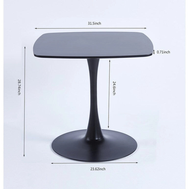Table à manger carrée avec pied central rond – Noir mat / Marron mat / Blanc mat, style moderne, 2 à 4 places