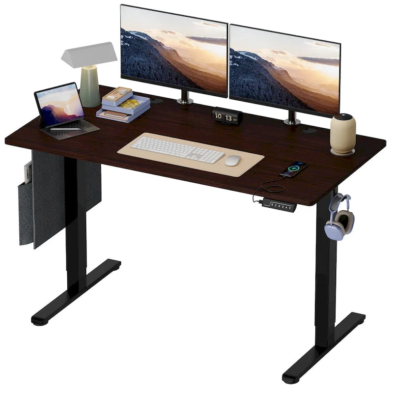 Bureau debout électrique réglable en hauteur – Noyer / Chêne blanc, Monomoteur, Simple
