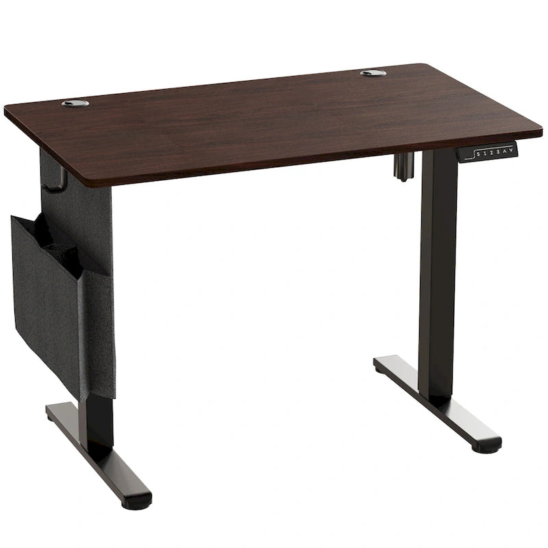 Bureau debout électrique réglable en hauteur – Noyer / Chêne blanc, Monomoteur, Simple