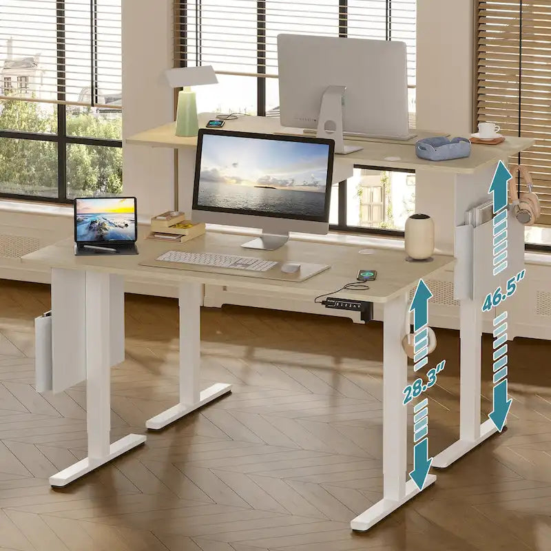 Bureau debout électrique réglable en hauteur – Noyer / Chêne blanc, Monomoteur, Simple