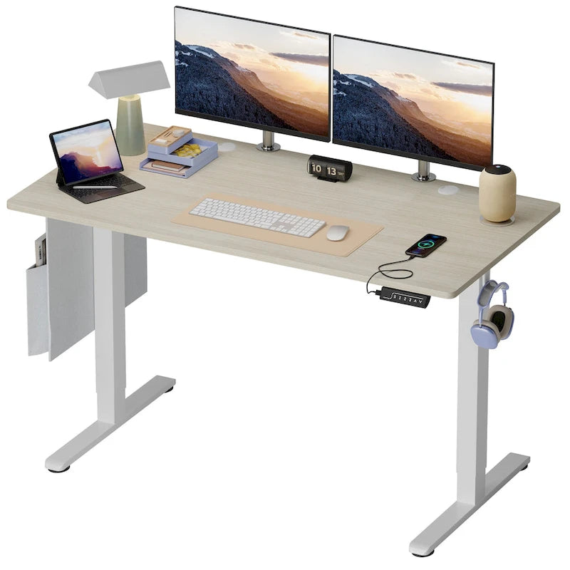 Bureau debout électrique réglable en hauteur – Noyer / Chêne blanc, Monomoteur, Simple