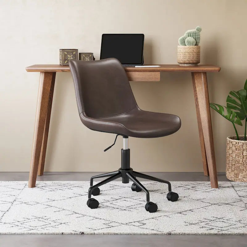 Fauteuil de bureau moderne du milieu du siècle – Blanc / Marron / Gris, pièce unique