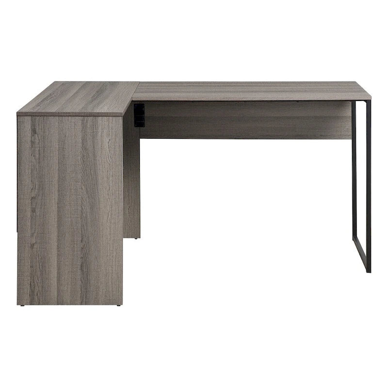 Bureau d'angle avec tiroir et rangement – Gris, finition bois, simple
