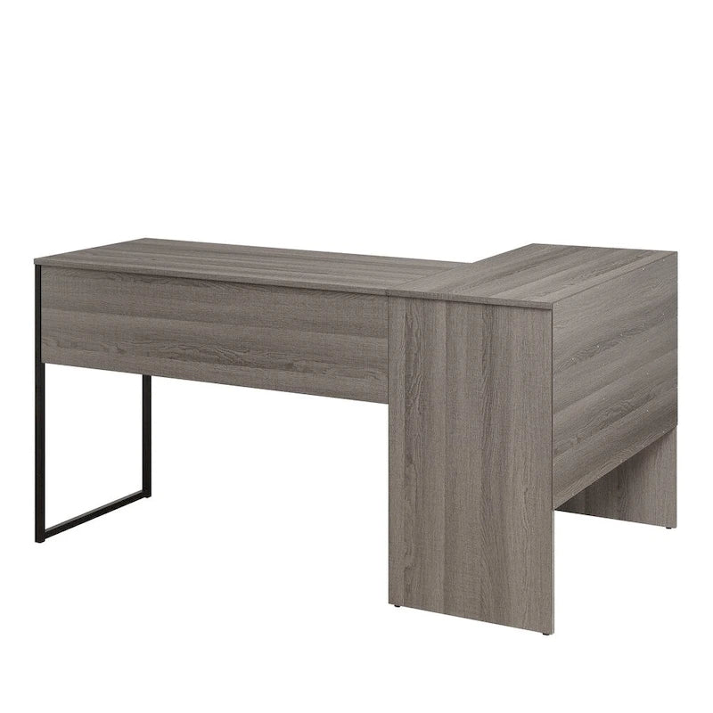 Bureau d'angle avec tiroir et rangement – Gris, finition bois, simple