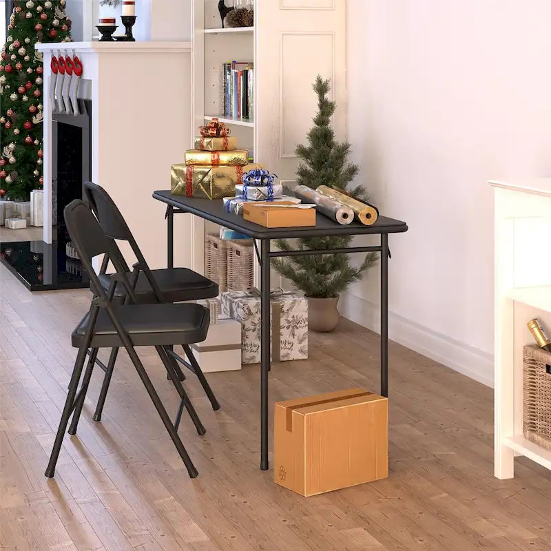 Table pliante à plateau vinyle – Noire, rectangulaire, individuelle