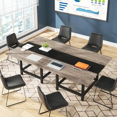 Table de conférence 2 pièces – marron / blanc / gris, style rustique, 6 à 8 places
