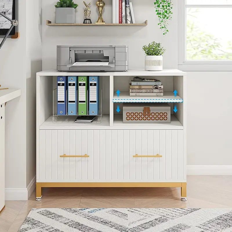 Classeur latéral avec tiroir – Blanc / Marron, Style moderne, Simple