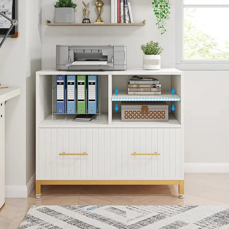 Classeur latéral avec tiroir – Blanc / Marron, Style moderne, Simple