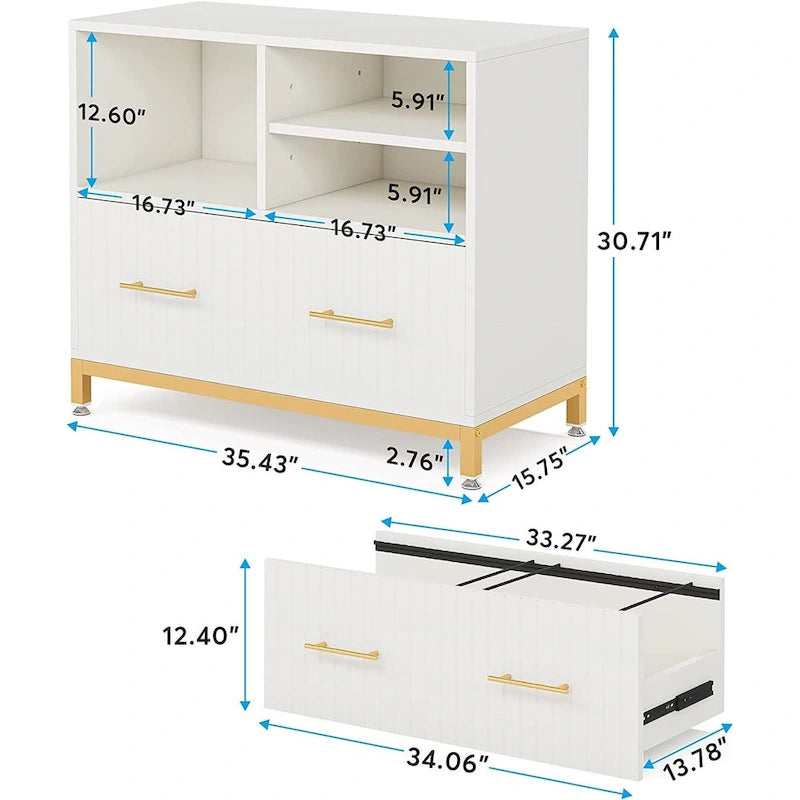 Classeur latéral avec tiroir – Blanc / Marron, Style moderne, Simple