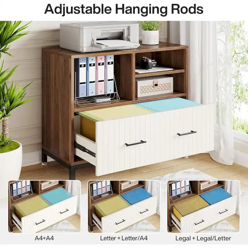 Classeur latéral avec tiroir – Blanc / Marron, Style moderne, Simple