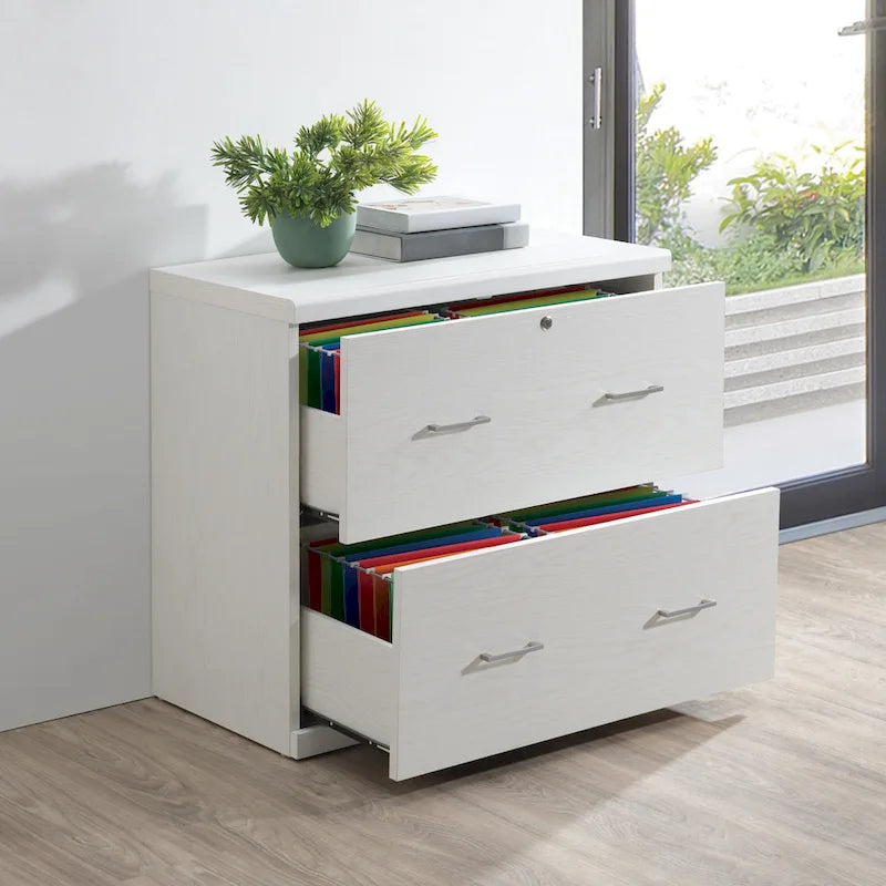 Classeur latéral à 2 tiroirs avec serrure – Expresso / Naturel / Blanc / Noir, Simple