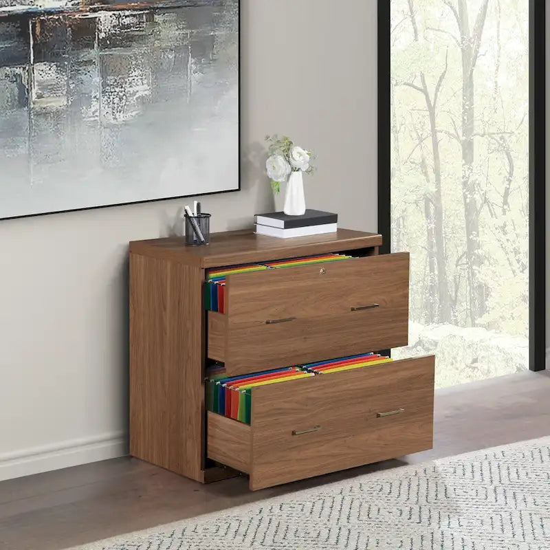 Classeur latéral à 2 tiroirs avec serrure – Expresso / Naturel / Blanc / Noir, Simple
